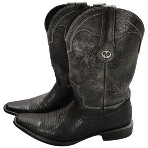 Rivers Boots Exotic Black Lizard Western Boots Men's 9 Cowboy Square Toe